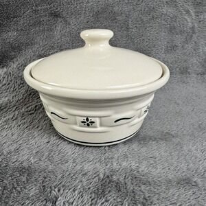 Longaberger Pottery Heritage Green Butter Tub w Lid Woven Traditions USA